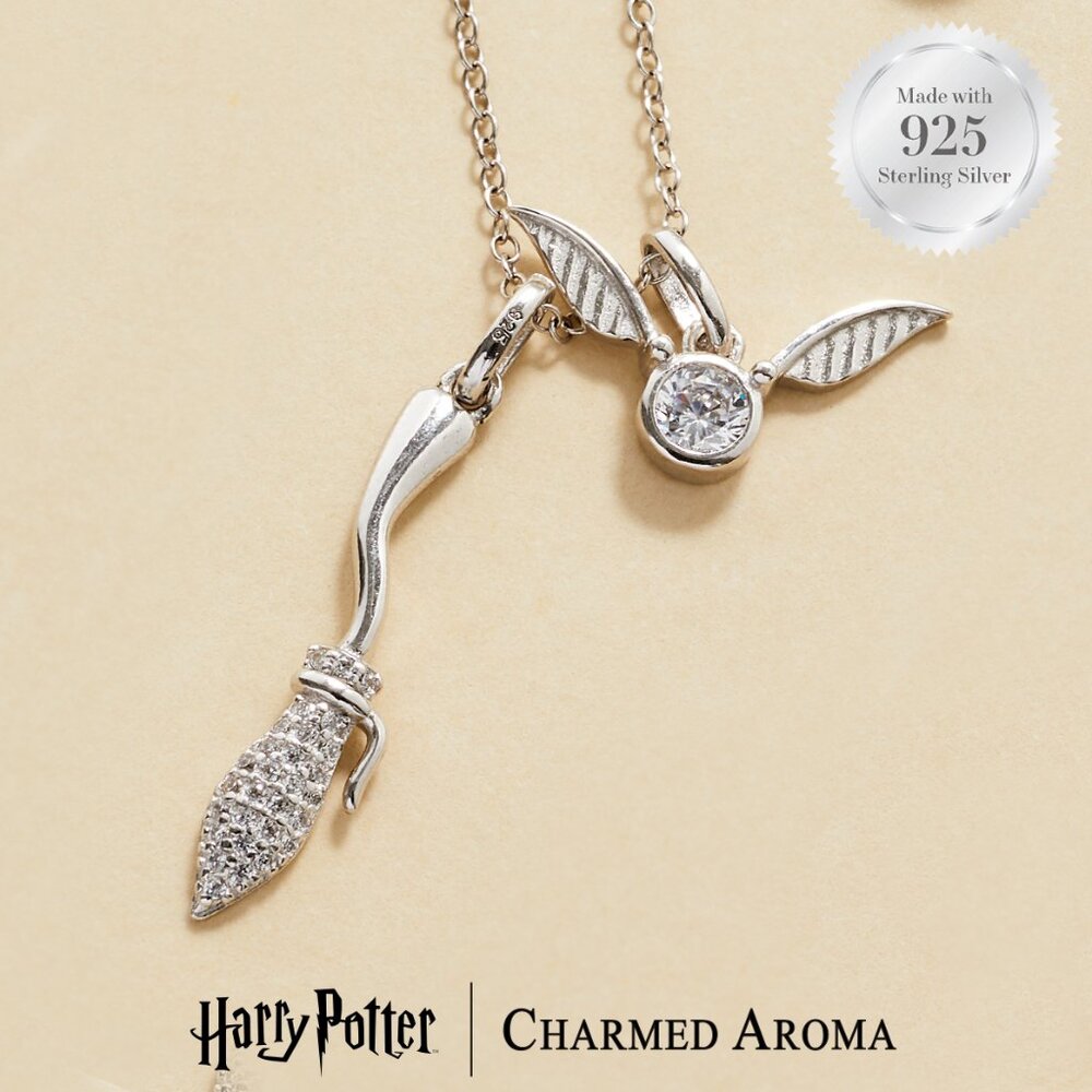Harry Potter Quidditch Nimbus 2000 Golden Snitch Necklace, 925 Sterling Silver